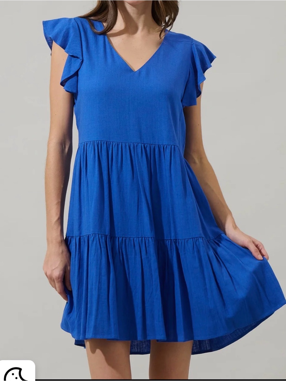 Sugarlips Devina Flared Tiered Mini Dress Royal Blue V-Neck Ruffle Linen Blend